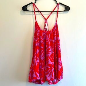 Loft tropical purple and pink floral tank top L NWT